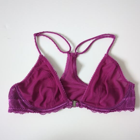 Intimately Free People Womens Bra 34B Anthro Fuschia Front Clasp Lace Sheer Mesh - Picture 5 of 6